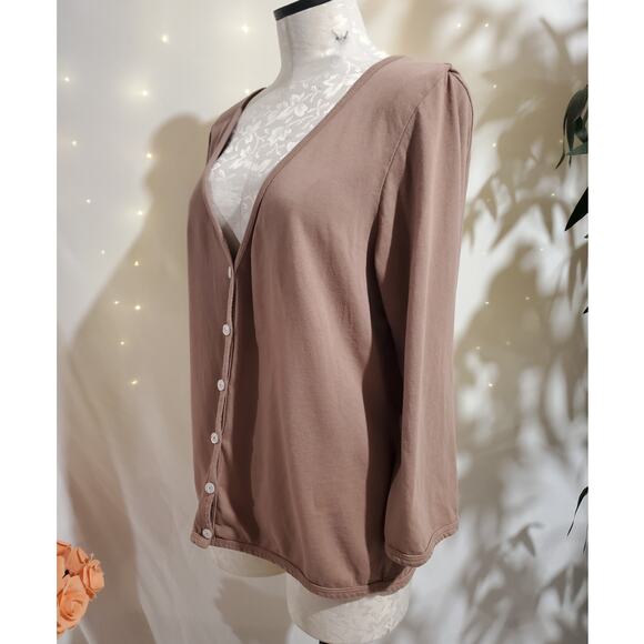 Fresh Produce Womens V-Neck Button 3/4 Sleeve Cardigan Size L Tan Cotton Neutral - Picture 2 of 10